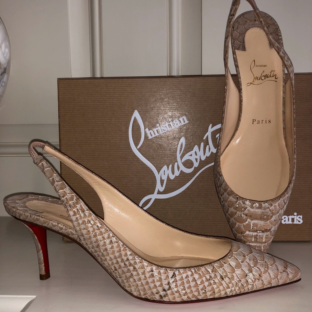 Christian Louboutin Beige Apostrophy Slingback Heels New Size 38